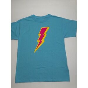 Custom Ink Kids Blue Lightning Bolt Graphic T-Shirt Size L Cotton Short Sleeve